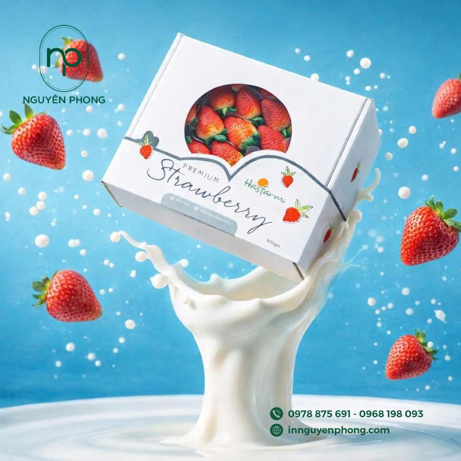 In hộp giấy đựng dâu tây bắt mắt